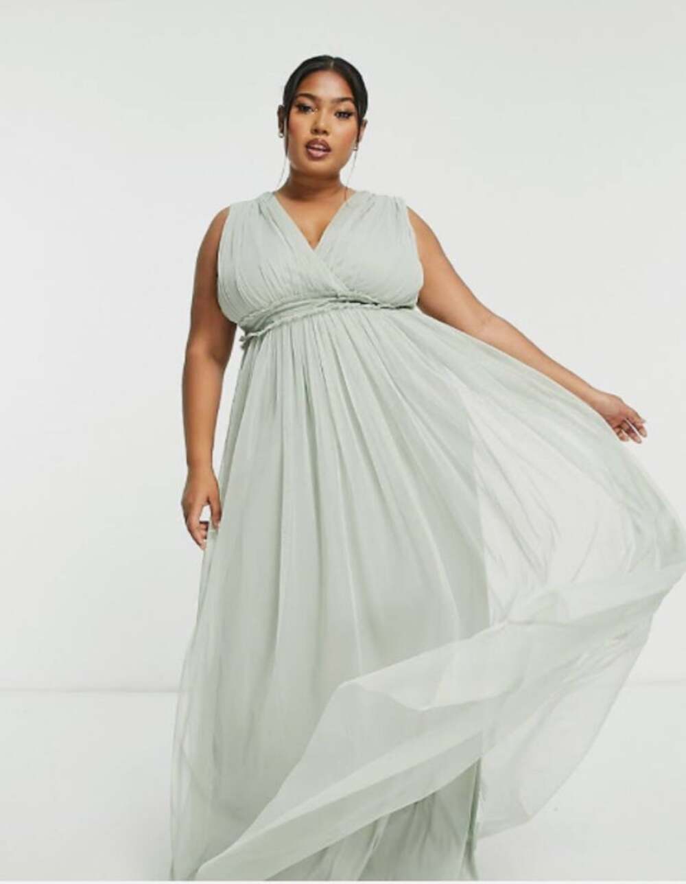 Anaya Bridesmaid V Neck Ruffle Waist Maxi Dress Sage Green Womens Plus Size 18